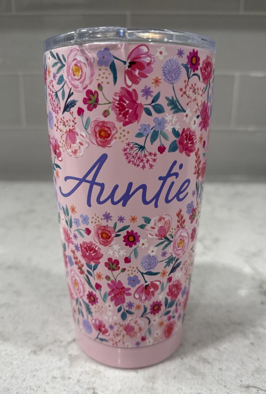 AUNTIE Floral Clementine Thermal Steel Travel Tumbler 20oz Mug Cup Mother’s Day